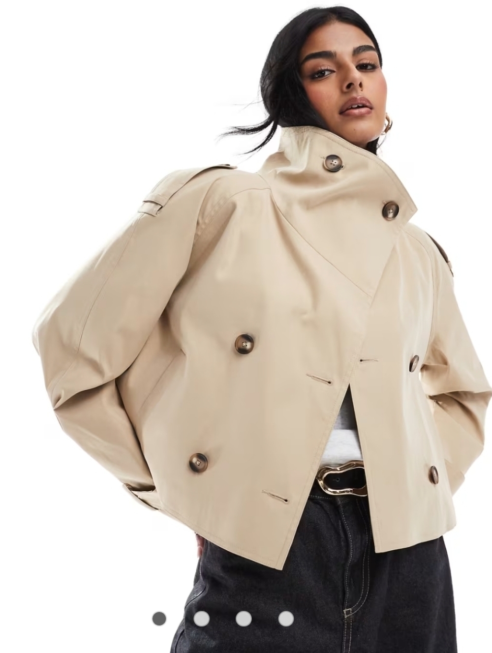 ASOS DESIGN Cropped Funnel Neck Trench Coat In Stone, Size L